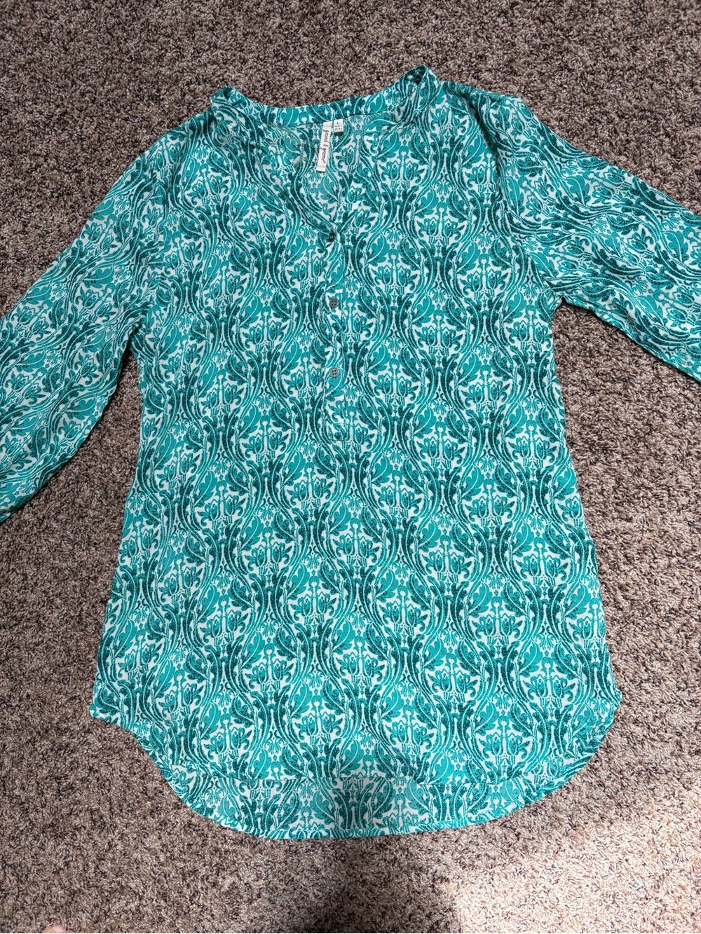 Grand  & Greene Teal Printed 3/4-Sleeve Tunic